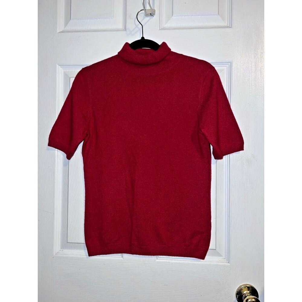 PURE COLLECTION 100% Cashmere Turtleneck Top Short Sleeve Red Sweater USA